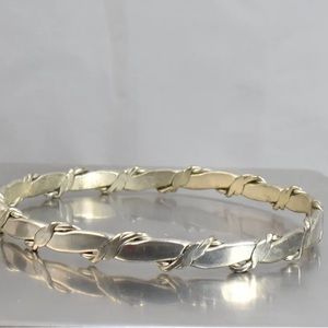 Sterling Silver Solid bangle bracelet barbwire twist 7-7.5”